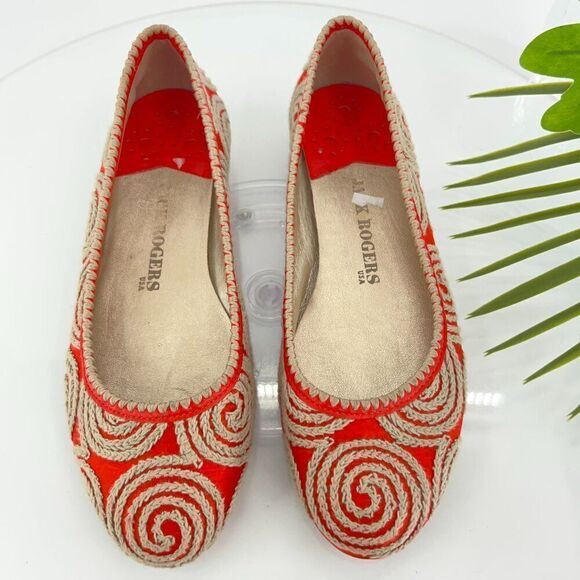 Jack Rogers Spiral Woven Fabric Orange Sand Brown Slip On Flats 6.5? - Picture 1 of 11